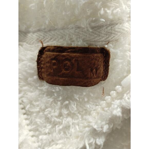 POL Anthropologie Size Medium White Fuzzy Fleece Zip-Up Teddy Bear Hoodie - Picture 3 of 7